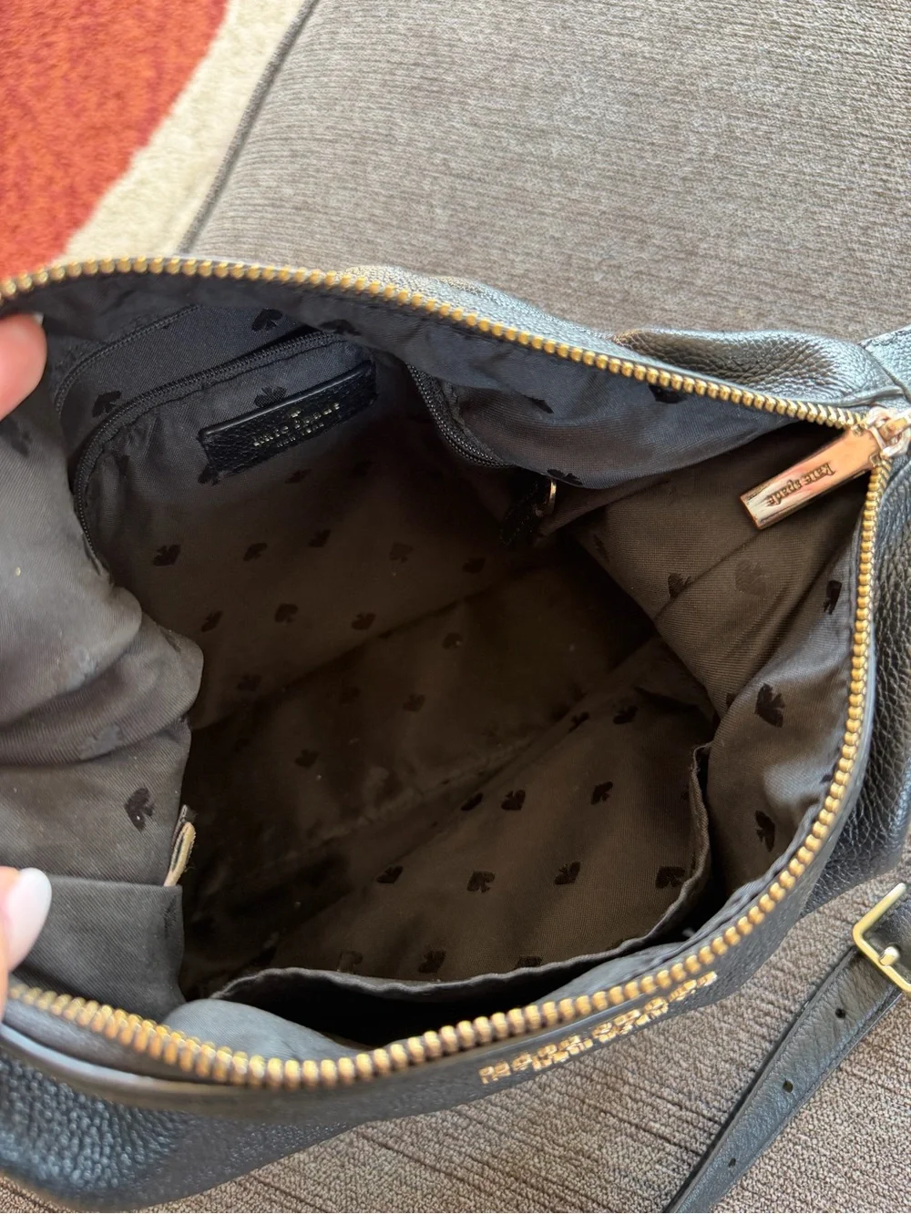 kate spade Black Leather Crossbody with Gold Logo